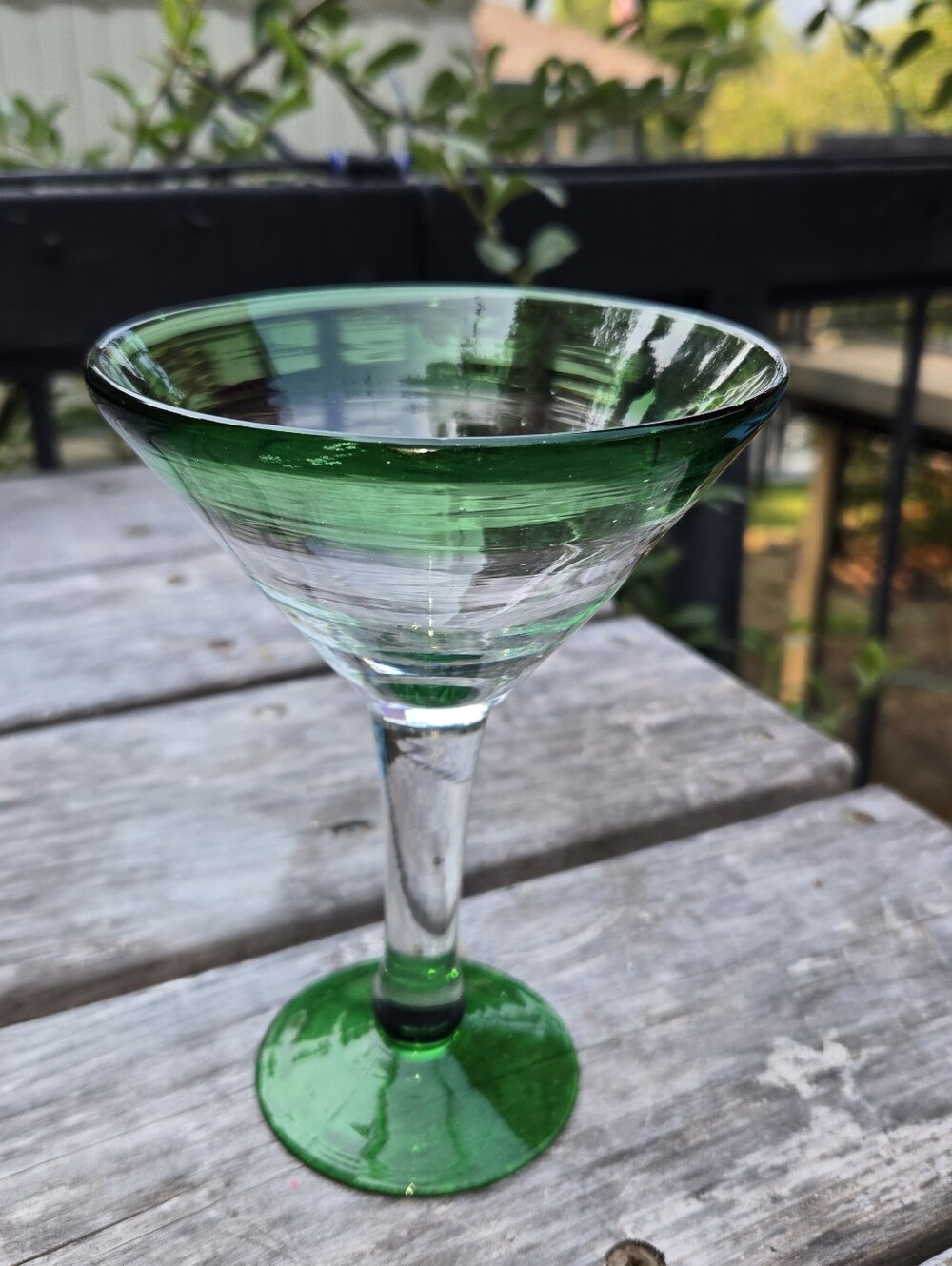 Mexican Blown Recycled Glass Martini Margarita Style - Clear & Green